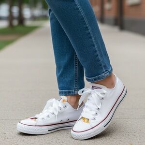 Hand Painted Converse Women's White Satin Lace Sneakers